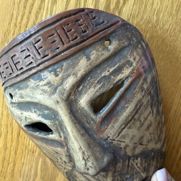 Handmade Ceramic Tribal Mask Wall Art Sculpture Vintage Boho Decor Bohemian - Picture 5 of 9